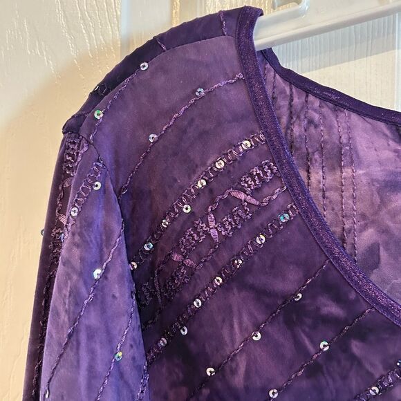 Dressbarn Sequined Embroidered Purple Stretchy Tunic Blouse  3/4 Sleeves 2X - Picture 4 of 9